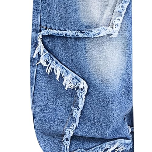 Star Jeans for Girls Cute Wide Leg Straight Patchwork Raw Hem Denim Pants Trendy Preppy Elastic Waist Trousers with3