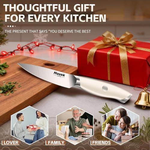 Image of Huusk Paring Knife Ultra Sharp - 3.5 inch Small Kitchen Knife, Ivory White Grip