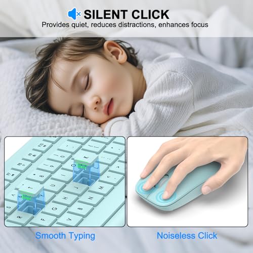 Wireless Keyboard and Mouse Combo, Full-Size Silent Ergonomic Keyboard and Optical Mouse, Long Battery Life, 2.4G Lag-Free Mice Keyboard for Computer, Mac, Laptop, PC, Windows(Green) by EDJO - Image 5