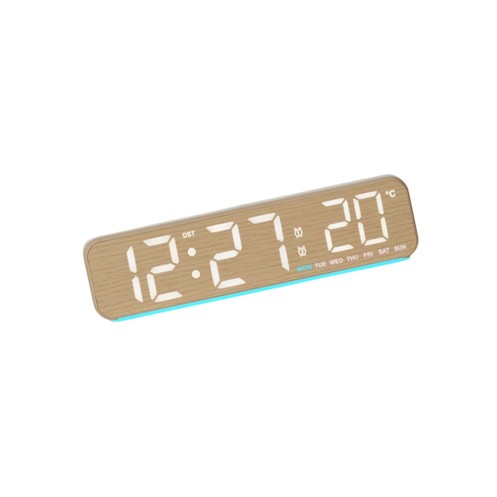 Nucelit Wood Grains Digital Alarm Clock with Large LED Display Brightness Ambients Lighting Temperature Display Bedsides Digital Clock