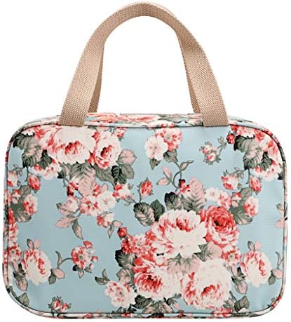 IGNPION Woman Large Travel Toiletry Bag Waterproof Wash Bag Make up Organizer Bag Cosmetic Bag Swimming Gym Bag (Light Blue Flower)
