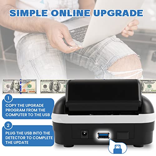 Portable Counterfeit Bill Detector, Rechargeable 4 Way Direction Usd & Eur Bill Checker Machine With Visual & Audible Reminding, 1S Accurate Money Detector For Car/Office/Home With Total Value Display #TOP5