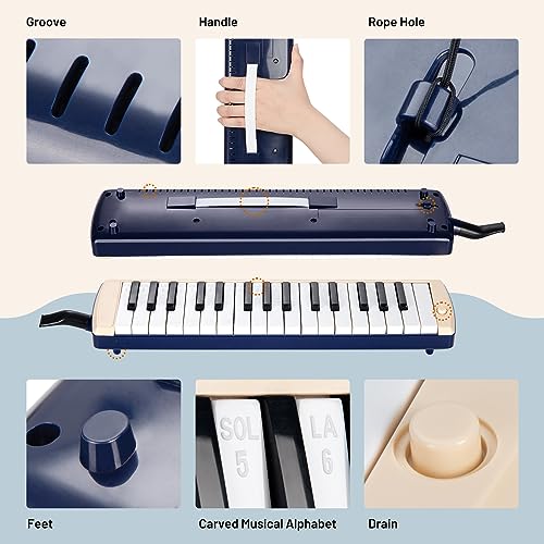 image for CAHAYA Melodica Instrument 32 Keys: Double Tubes Mouthpiece Air Piano 