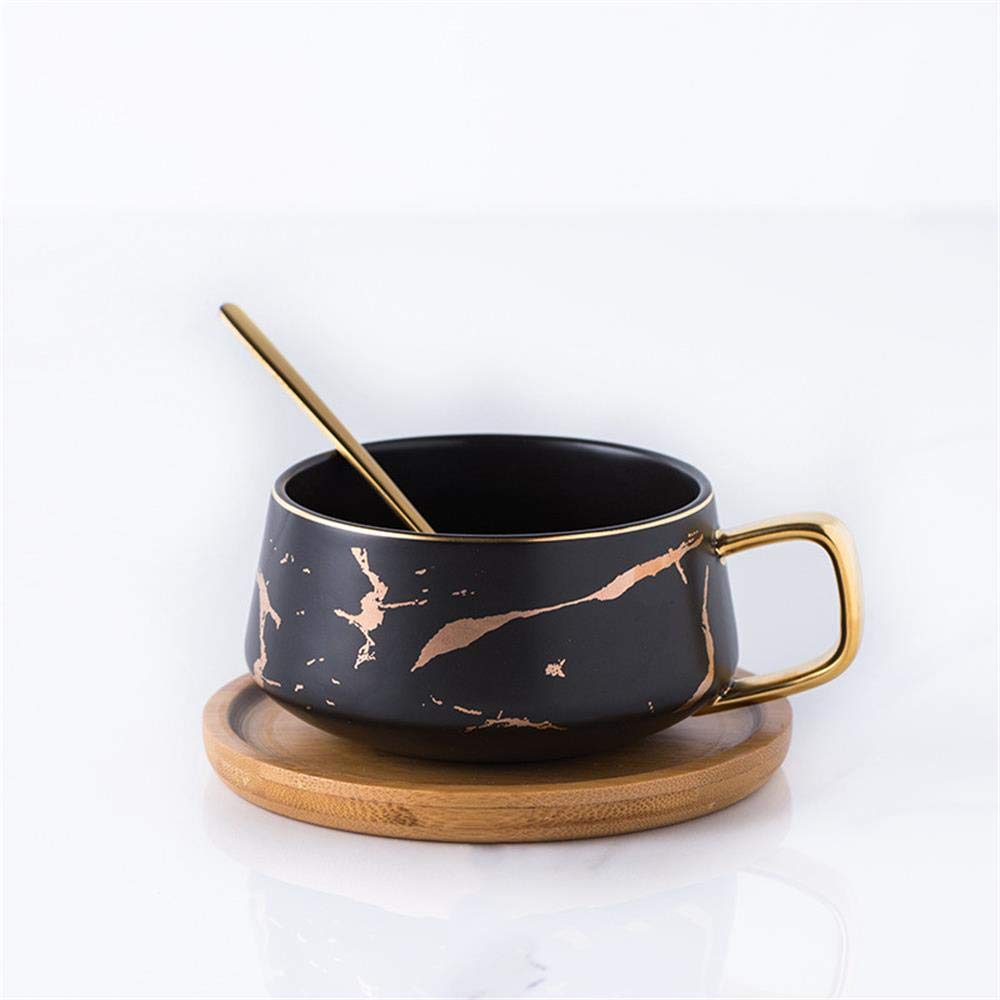 KH Cups and Saucers, Coffe Cups with Gold Trim, Small Coffee Cup, Porcelain ceramics Espresso Cup,Milk cup, advanced Mugs (black, Short cup)