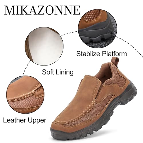 Men's Leather Platform Hiking Loafers Comfort Breathable Non Slip Outdoor Slip On Work Shoes for Travel Driving Moccasins Casual Shoes3