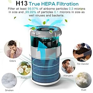 2 Pack Air Purifier for Home Bedroom with H13 True HEPA Filter for Smoke, Smokers, Dust, Odors, Pollen, Pet Dander | Quiet 99.9% Removal to 0.1 Microns | White Available for California — photo 3 of 6