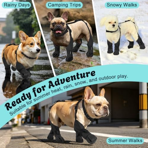 LUCKYPAW Dog Suspender Boots Non-Slip for Small Medium Dogs (Black, M) — view 6