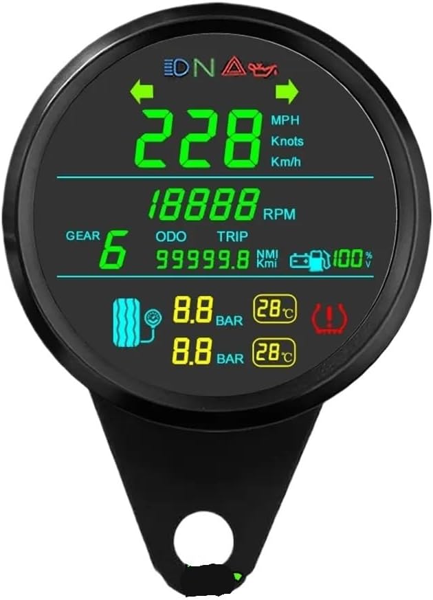 Motorcycle Odometer Gauge Digital 85mm Tire Pressure Gauge Tachometer Odometer RPM Tachometer Voltmeter Fuel Level Motorbike Motorcycle Meter