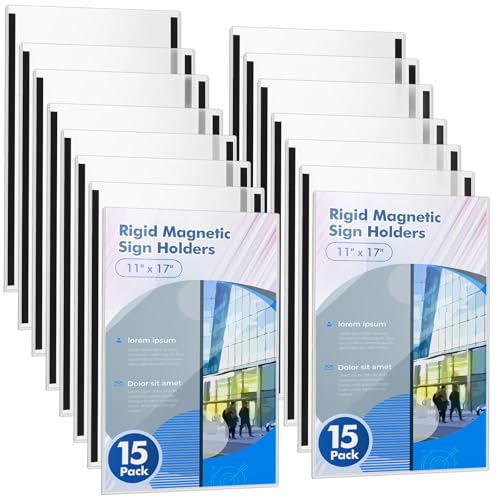 Affrolling 15 Pack Magnetic Sign Holder 11"x 17" Magnetic Poster Frames with Magnet Border Clear Display Holder Plastic Document Picture Paper Frames for Wall Window Home Office Store Door Fridge