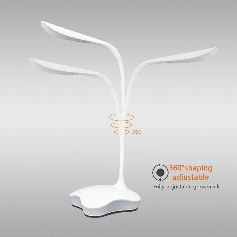 LED Desk Lamp, XIAOKOA Rechargeable Dimmable Desk Lamp with USB Charging Port, 3 Brightness Levels, 360° Flexible Metal Hose, Small Eye-Caring Table Lamp for Bedroom Reading,Touch Switch