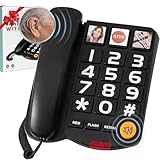 Extra-Loud (110dB) Landline Phone for Seniors & Hearing Impaired - Hearing Aid Compatible, Large Button Corded Phone with 3 Photo Speed Dial, Speakerphone - Black, Ideal Mother's