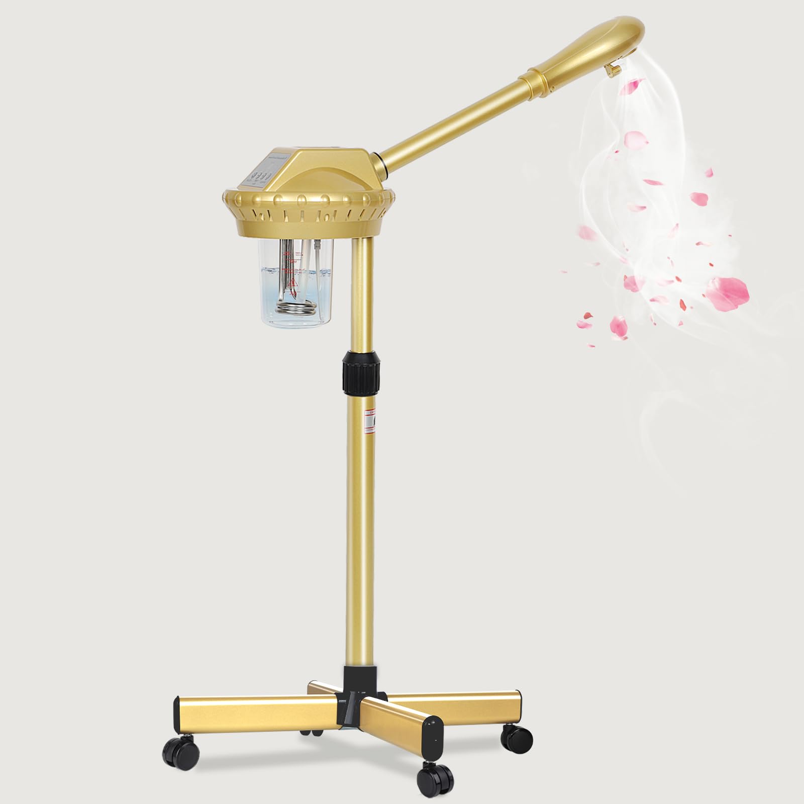 Vaporizador facial profesional sobre ruedas, vaporizador de ozono dorado para cara con temporizador de 30 minutos, vaporizador facial de spa para limpieza facial profunda
