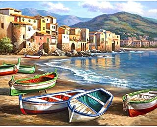 Seaside Landscape Cross Stitch Kits for Adults, Pre Printed Stamped Counted Cross Stitch Kits for Adults Beginners Kids UK, Cute Cross Stitch Patterns, Easy Embroidery Kits for Adults Beginners