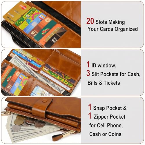 Image of YALUXE Women's RFID Real Leather Wallet with 21 Card Slots Phone Pocket