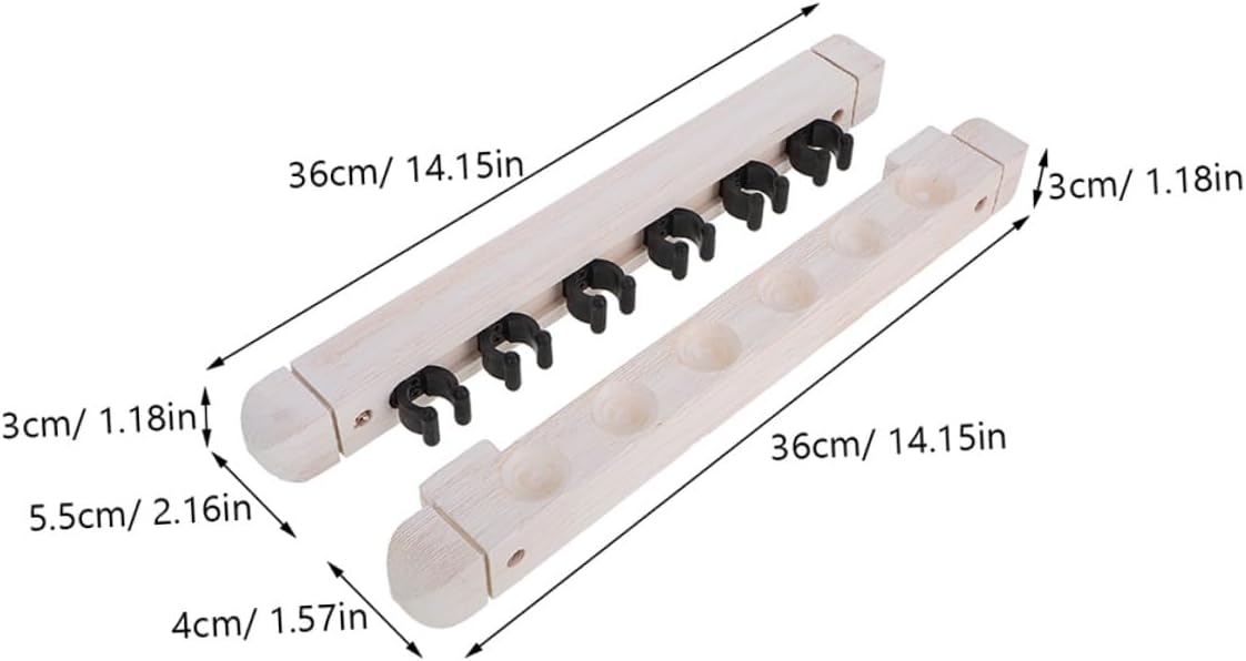 Luxshiny 6-hole Solid Wood Billiard Cue Holder Rack Wall-mounted Pool Cue Storage Organizer with White Finish, 2 Pairs for Indoor Recreation Room Pool Table Accessories