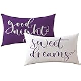 Bedding Decorative Lumbar Pillowcases Sweet Dreams Good Night Cushion Covers Sleep Themed Decorative Throw Pillow Covers 12''x20'',2Pack Super Soft for Bedroom Guest Room Housewarming Gifts (Purple)