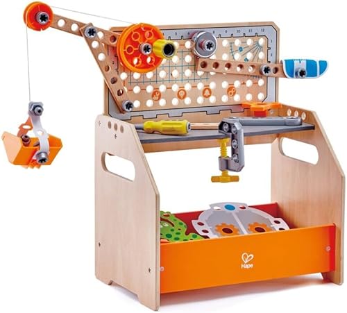 Hape Discovery Scientific Workbench Juguete de construcción para niños, taller infantil con más de 10 creaciones posibles, juguetes para niños de 4