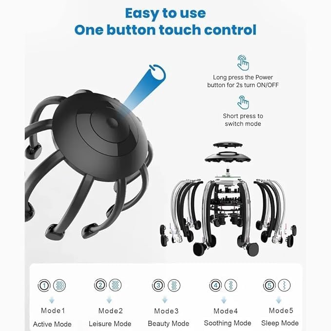 Head Massage Octopus Scalp Massage, 360 degree Automatic Recruitment Handfree, 3 Vibration Mode, Stress/Pen Relief Machine Head Massage Octopus Scalp Massage, 360 degree Automatic Recruitment Handfree, 3 Vibration Mode, Stress/Pen Relief Machine