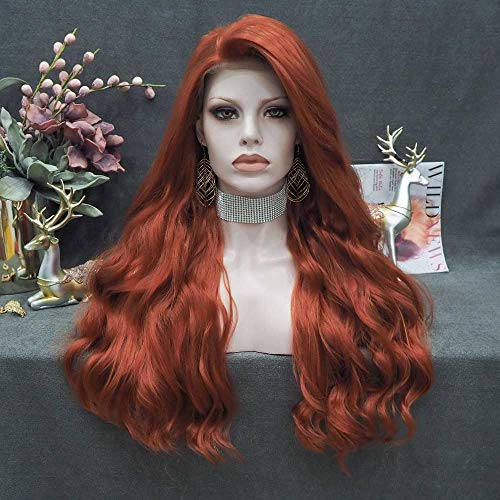 Imstyle Copper Red Lace Wig Reddish Orange Synthetic Long Wave Auburn Wigs for Women Heat Resistant Hair Wig (26