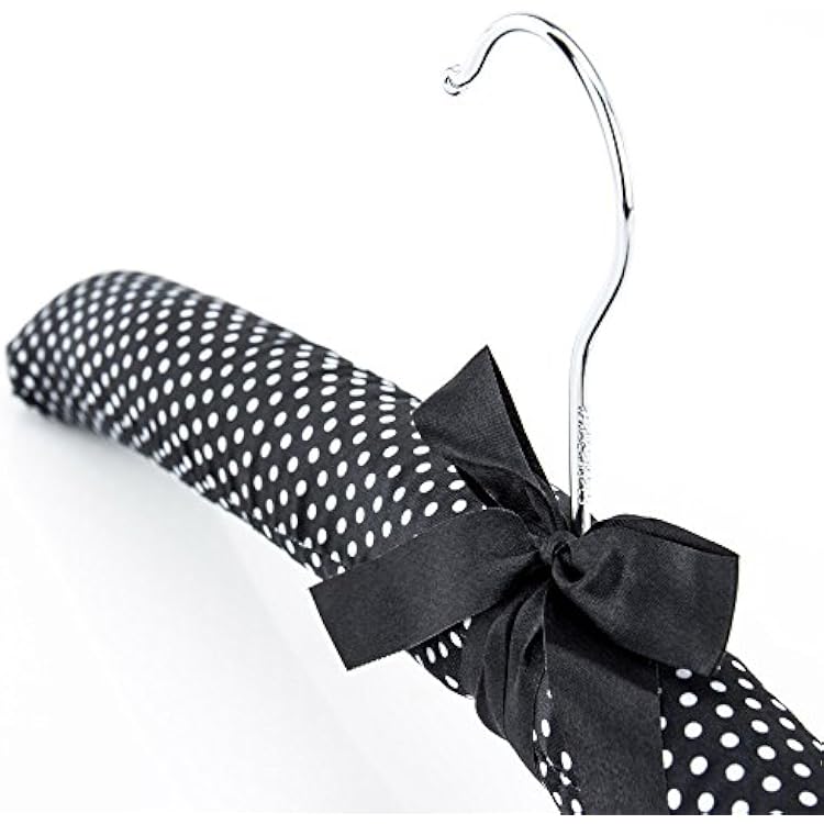 HANGERWORLD 10 Black & White Polka Dot Satin Padded Coat Hangers - 17inch for Adult Clothes Closet Storage - No Shoulder Bumps for Sweaters