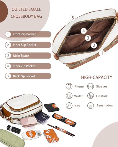 Quilted Crossbody Bags Purse for Women Small Vegan Leather Shoulder Handbags Purses with Two Straps4