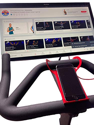 S&BL PELOGADGET Phone and Tablet Mount Holder for Peloton Plus Exercise Bike | Anti-Slip Steel Tray for iPhone, iPad Mini, iPad Pro, and iPad Air | Sturdy Peloton Bike Accessory for Smartphones - Red