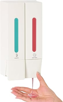 Shampoo and Conditioner Dispenser, Shower Soap Dispenser 2 Chamber x 400ml, No Drill Wall-Mounted Shampoo Dispenser for Shower, Soap Dispenser for Bathroom Hotel,White