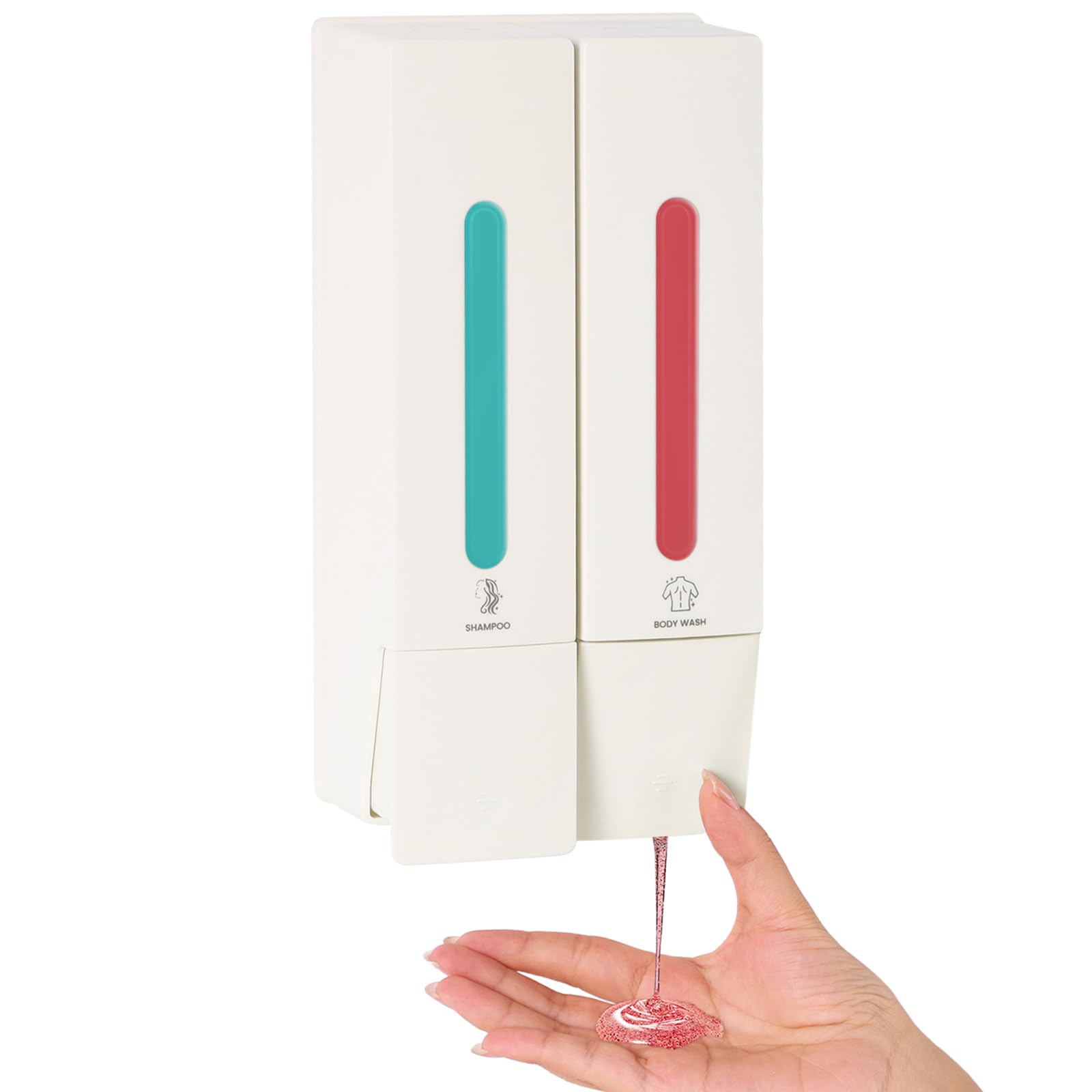 Dispensador de jabón de ducha, dispensador de champú y acondicionador, dispensador de champú para paredes lisas, dispensador de ducha con 2 cámaras, sin taladrar, montado en la pared para baño, hotel