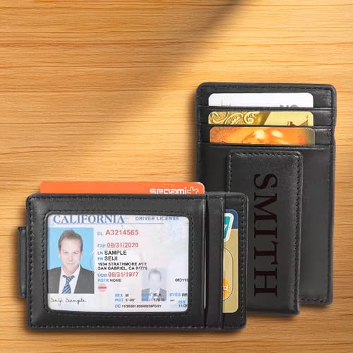 Personalized Leather Magnetic Money Clip Wallet Custom Engraved Slim Front Pocket Card Holder for Men RFID Blocking Minimalist Gift for Him Father's Day Groomsmen2
