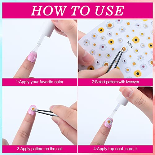 12 Blätter Sonnenblume Dekoration Nagel Aufkleber 3D Selbstklebende Kleine Gänseblümchen Blumen Mischen DIY Nagel… – Bild 5