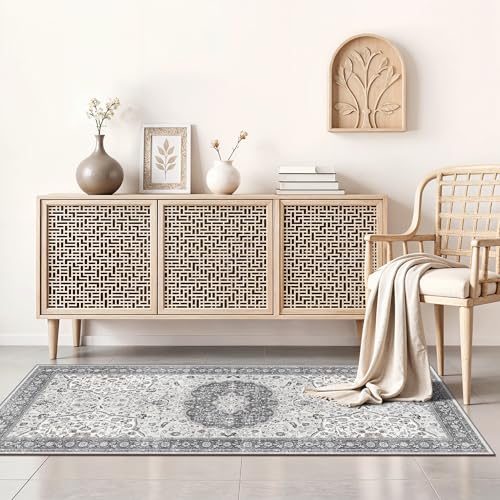 Washable 2x4 Kitchen Sink Rugs: Washable Non-Slip Hardwood Floor Mat for Stove Soft Stain Resistant Carpet Boho Home Decor for High Traffic Area Low-Pile Area Rug for Entryway Foyer(2x4,Grey)