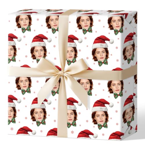 LeZakaa Christmas Custom Face Wrapping Paper with Head DIY Photo White