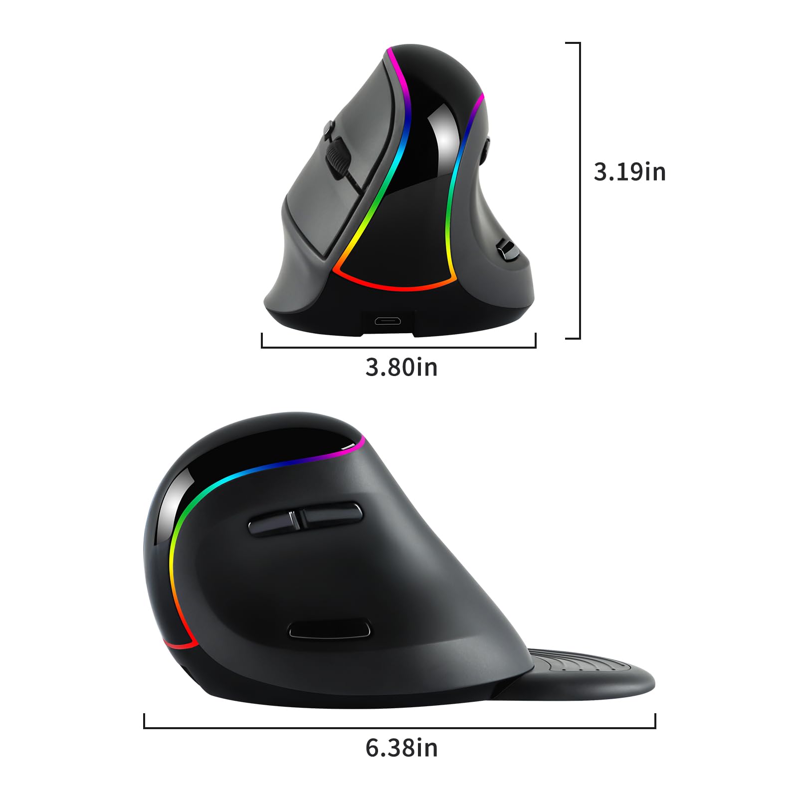 Mouse wireless 2.4G Mouse ergonomico Mouse ottico ricaricabile Mouse verticale RGB con 6 pulsanti Poggiapolsi rimovibile Mouse per computer cordless per PC Laptop Desktop