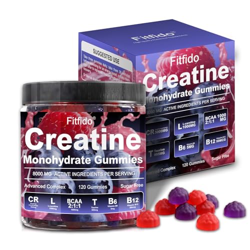 Creatine Monohydrate Gummies Complex 8000mg for Men and Women, Containing L-carnitine & Taurine, Build Muscle, Boost Energy, Faster Recovery, Sugar Free & Vegan, Raspberry & Blackberry, 120 Count