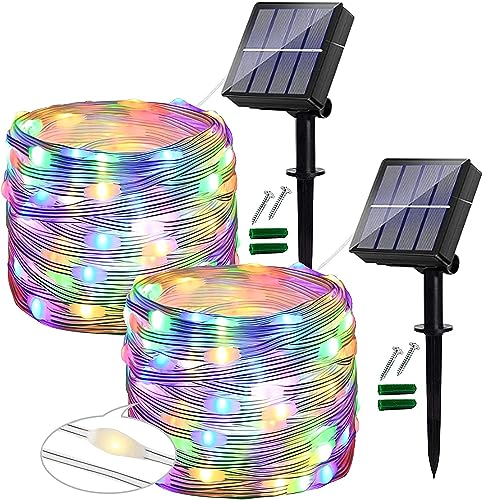 [2 Stück]Solar Lichterkette Außen Wetterfest Ligarko12M/120 LEDPVC solar lichterkette bunt für balkon deko Terrasse Tor Hof Hochzeit Party(Bunt)