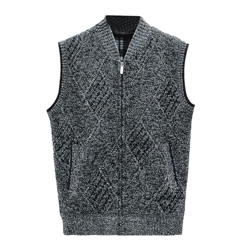 Men's Sweater Vest Fashion Sleeveless Argyle Knitwear Zipper Knitted Cardigan Vest Outerwear