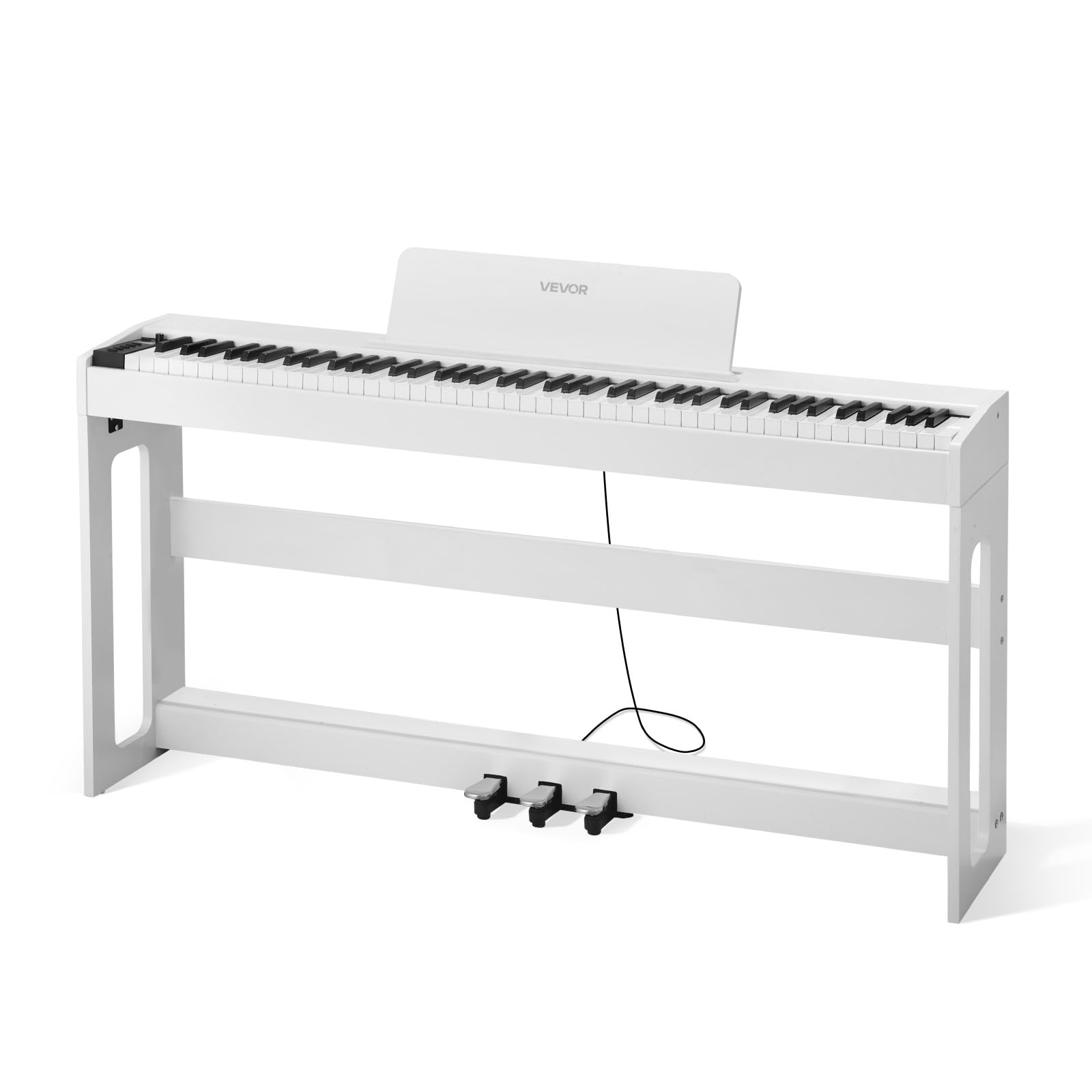VEVOR Piano Digital 88 Teclas, Modo de Teclado Dual, Altavoces, con Atril, Soporte, Pedal de Sostenido, Adaptador CC, 280 Tonos, Conexión Inalámbrica, Principiantes, Blanco, 1310 x 300 x 850 mm