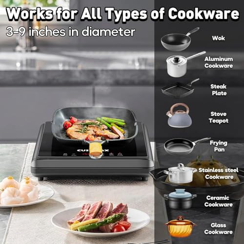 Image of CUSIMAX 1500W Hot Plate, Portable Infrared Electric Stove for Home with 7 Speed,Ceramic Countertop Stove Sensor Touch,Kids Safety Lock and Timer,Compatible for All Cookwares