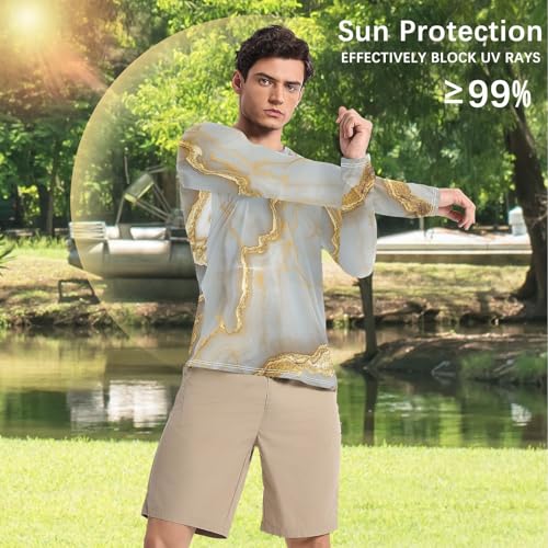 Marble White Gold Shirts Summer UPF 50+ Slim fit Long Sleeve UV Sun Protection Hiking4