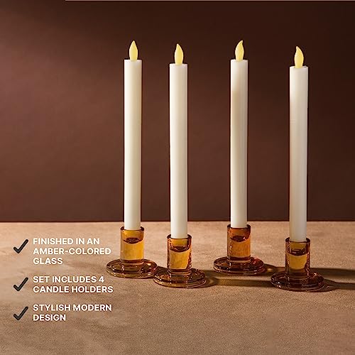 Lamplust Glass Candle Holder Taper Candle Holders, Set Of 4 Amber Glass Candlestick Holder, 2.5 Inch Small Candle Holders, Gold Candle Holders For Table Centerpiece Boho Wedding Decor #TOP3