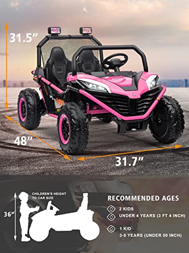 Ottaro 24V 10Ah Ride On Utv Cars 2 Seater, Kids Electric Cars Vehicles, Metal Frame, Eva Wheels, 2X200W Powerful Motors, 20” Large 2 Seats, Bluetooth, Remote Control, Max Speed 4.7Mph (Pink) #TOP6