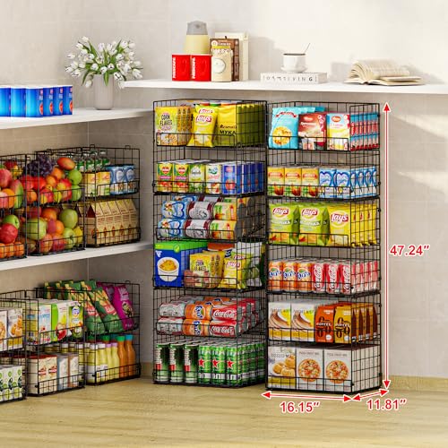 JKsmart 6-Tier Stackable Wire Basket, Can Organizer for Pantry Kitchen, XXL Metal Storage Shelves with Dividers & Handles, Easy Assembly Space Saving Storage Bins for Snacks Fruits Veggies by JKsmart - Image 7
