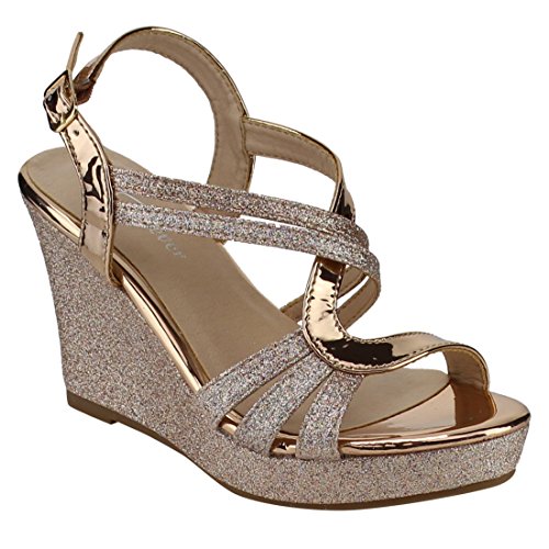 Image of Forever FQ22 Women's Glitter Strappy Wrapped Wedge Heel Platform Sandals