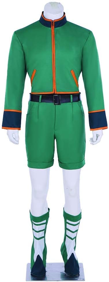 DUNHAO COS Men's Cosplay Gon Freecss Outfit Green Uniforms Full Set Costume