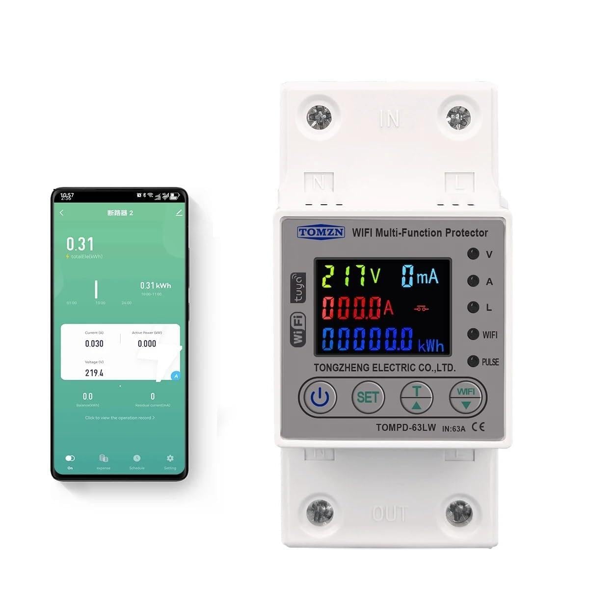 Generisch Leitungsschutzschalter, Sicherungsautomat 63A 80A WiFi Smart Energy Meter Kwh Metering Circuit Breaker Timer Mit Spannung Strom Und Leckage Schutz(80A)