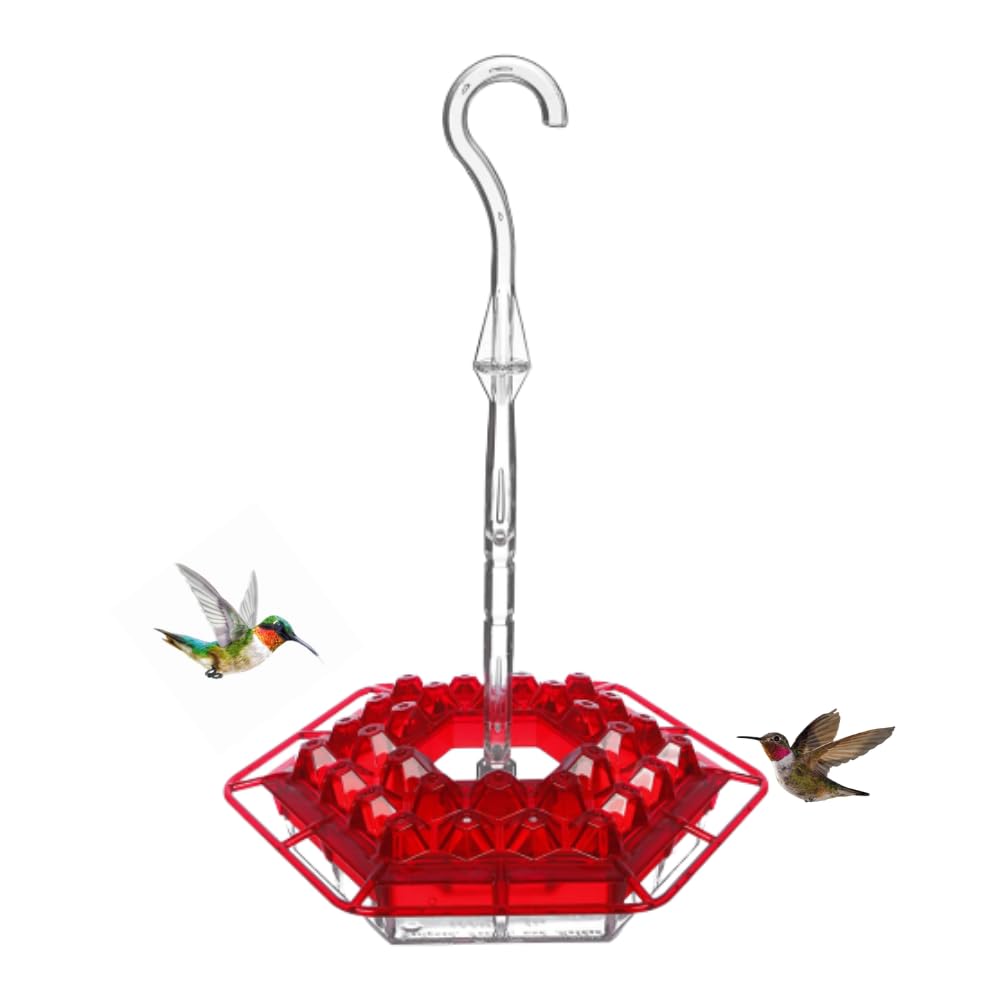 Hummingbird Feeders | Outdoor Hanging Leak-Proof Feeder w/ 30 Feeding Ports | Built-in Moat, Feeding-Weather Proof & Easy-Filling System | 12-Oz Capacity | Made in The USA | Red