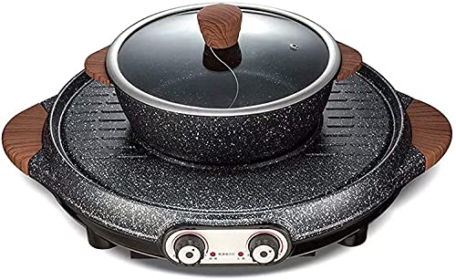 BBQ Hot Pot Dual Pot Barbecue Machine,Non-Stick All Powerful Stovetop Grill Electric Multifunctional Smoke-free Round Baking Pan Multi - Purpose Pot