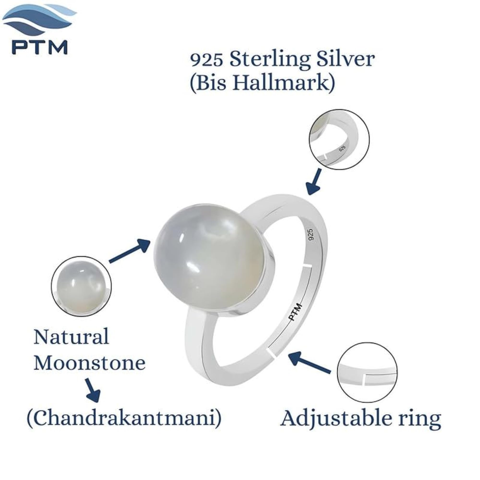 Moonstone/Chakrant Adjustable Ring in 925 Sterling Silver