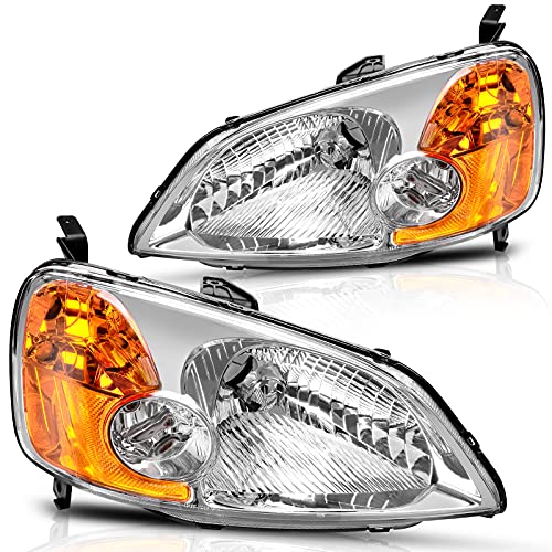 DWVO Headlights Assembly Compatible with 01 02 03 2001 2002 2003 Civic Headlamp Replacement Chrome Housing Pair Driver and Passenger Side by DWVO - Used condition - US$58.99