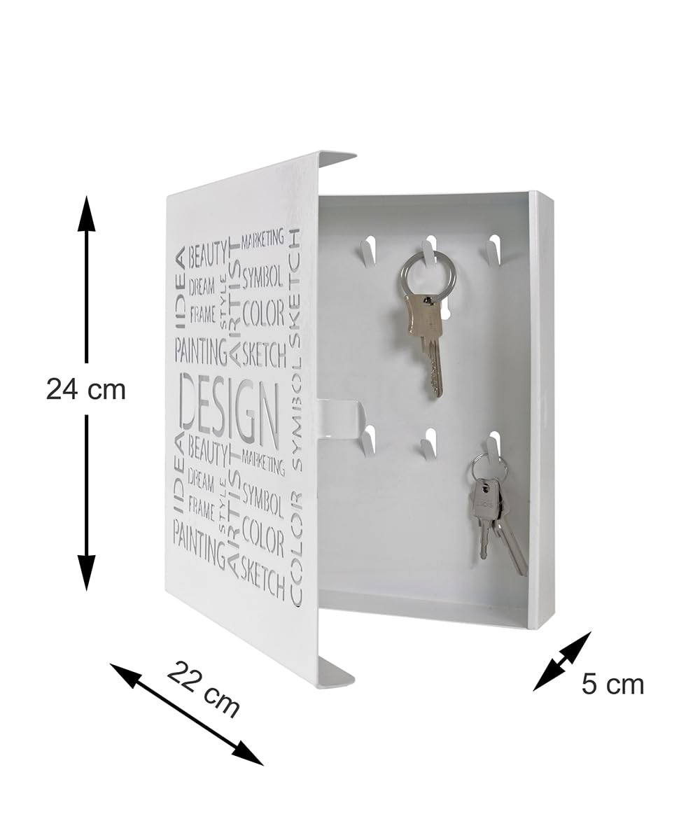 HAKU Schlüsselkasten Schlüsselhaus Key Organizer Key Holder keyorganizer weiß Metall - Maße: B 22x H 24 x T 5 cm Style: Modern